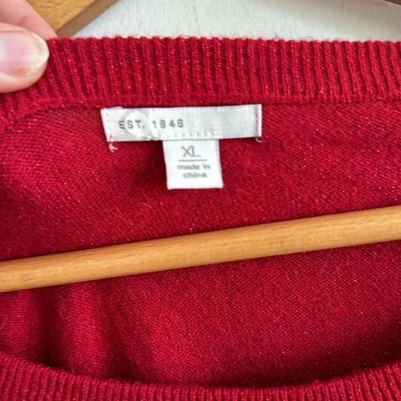 Dress barn red metallic side tie long sleeve knit sweater size XL - Picture 6 of 7